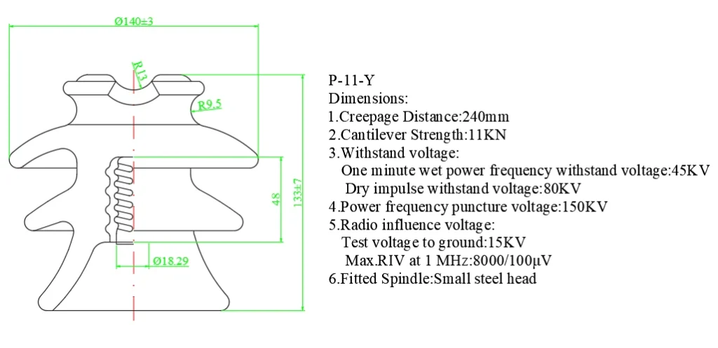 Porcelain Pin Insulator P-11-Y-Dimensions