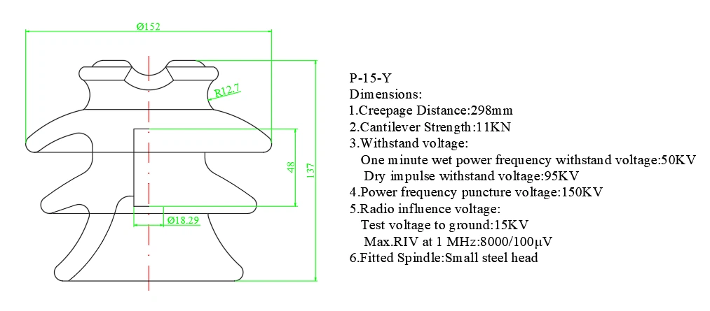 Porcelain Pin Insulator P-15-Y-Dimensions