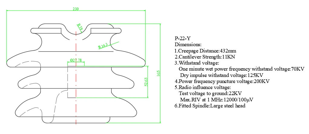 Porcelain Pin Insulator P-22-Y-Dimensions