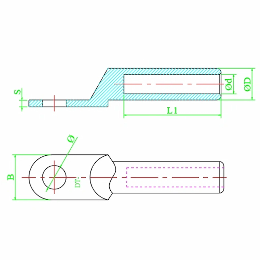 Pure Copper Cable Lugs dimensions