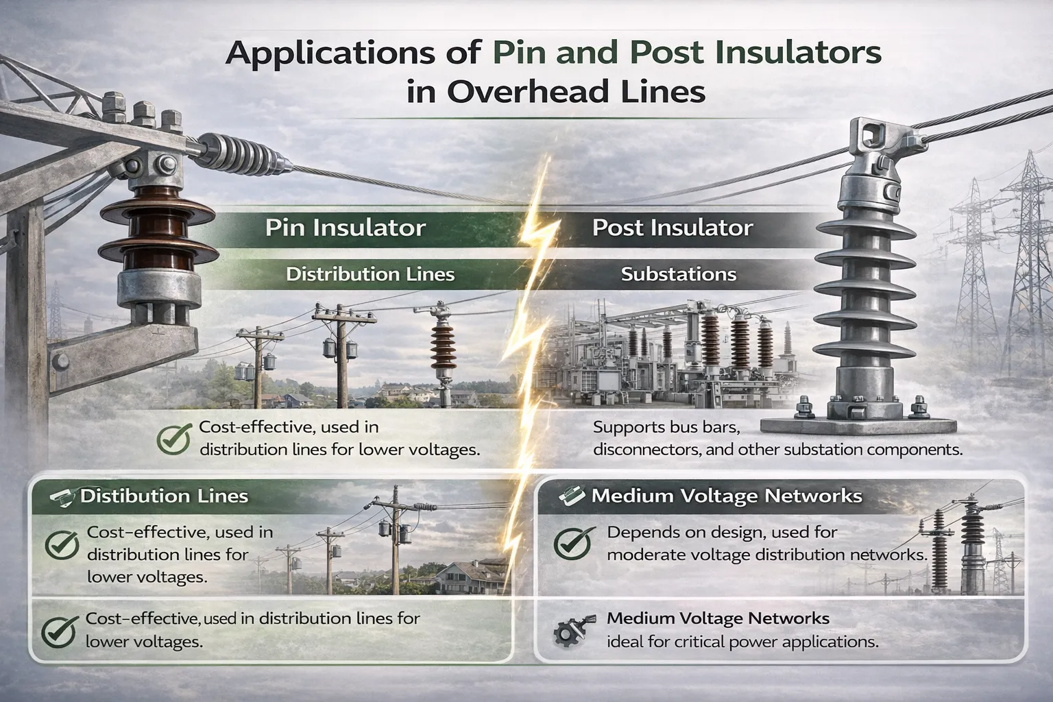Applications of Pin and Post Insulators in Overhead Lines
