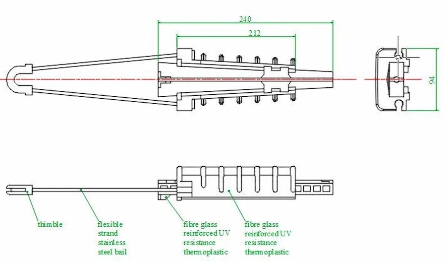 FTTH CABLE TENSIONER Fiber Optic Tension Clamp DIMENSIONS