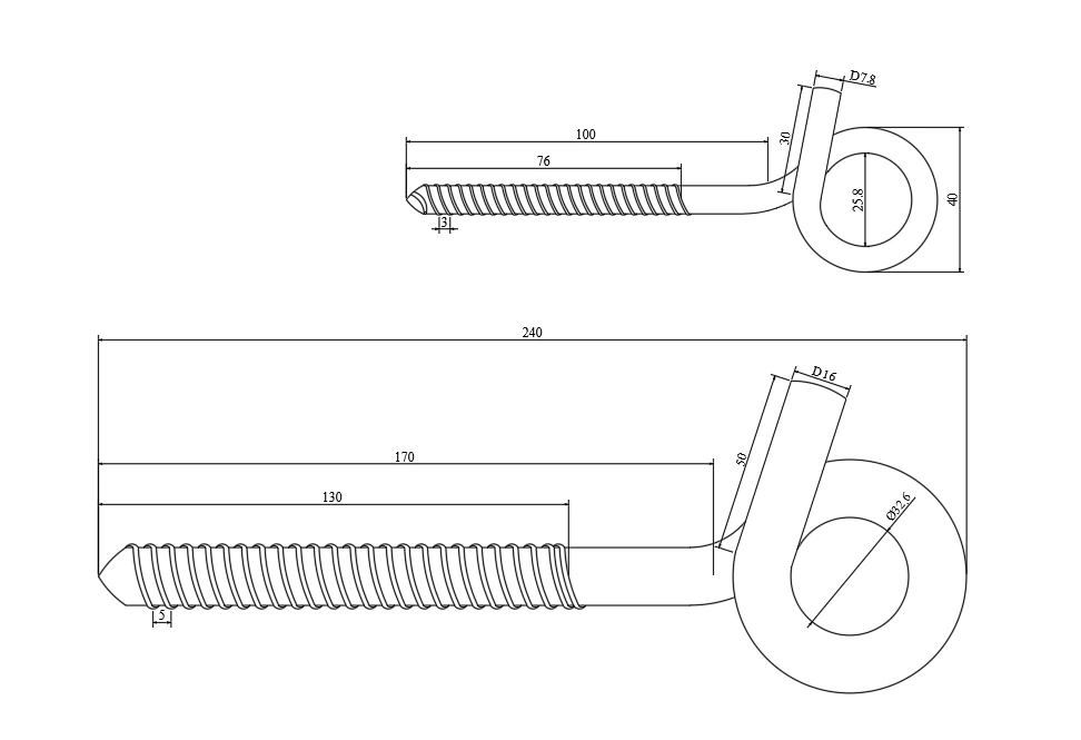Pigtail Screw Hook DIMENSIONS 1