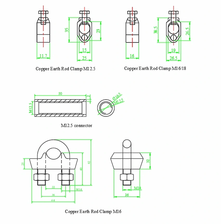 earth rod to cable clamp DIMENSIONS 1