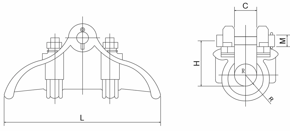 Aluminum Suspension Clamp CGF DIMENSIONS