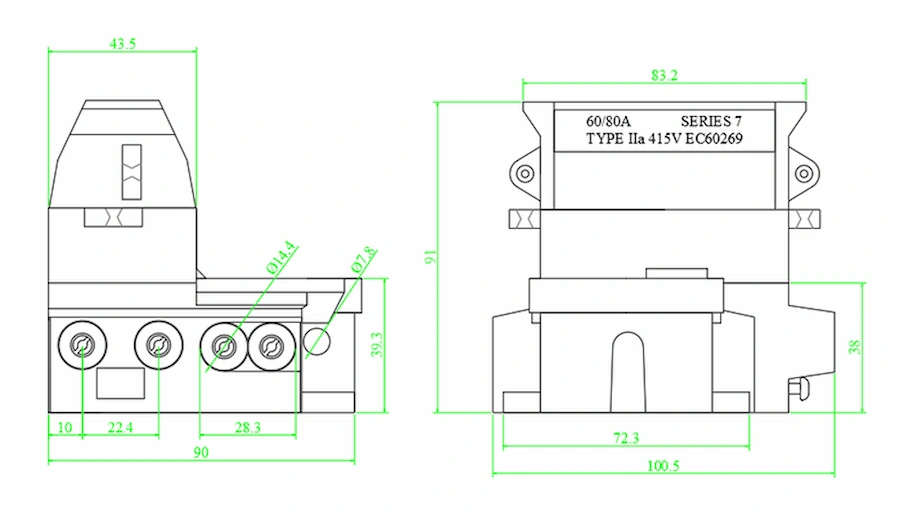 House Service Cut Out Fuse DIMENSIONS