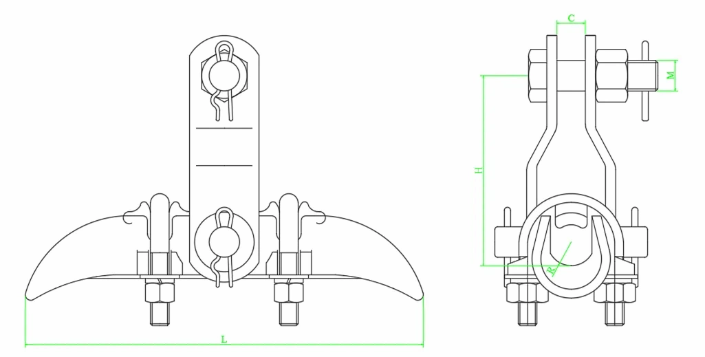 Steel Suspension Clamp xgu DIMENSIONS