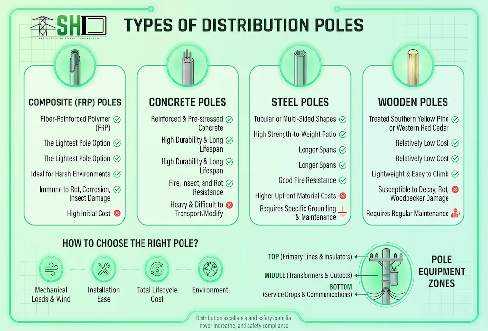 The Main Types of Distribution Pole Used in Overhead Lines The Main Types of Distribution Pole Used in Overhead Lines